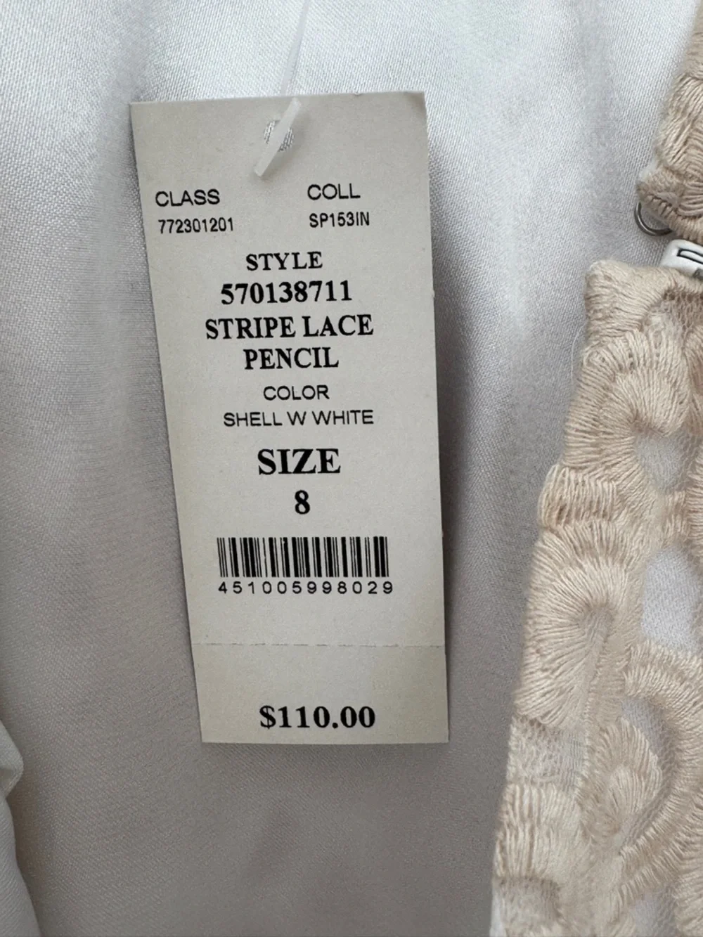 NWT WHITE HOUSE BLACK MARKET 8 STRIPED LACE PENCIL SKIRT WHITE TAN $110